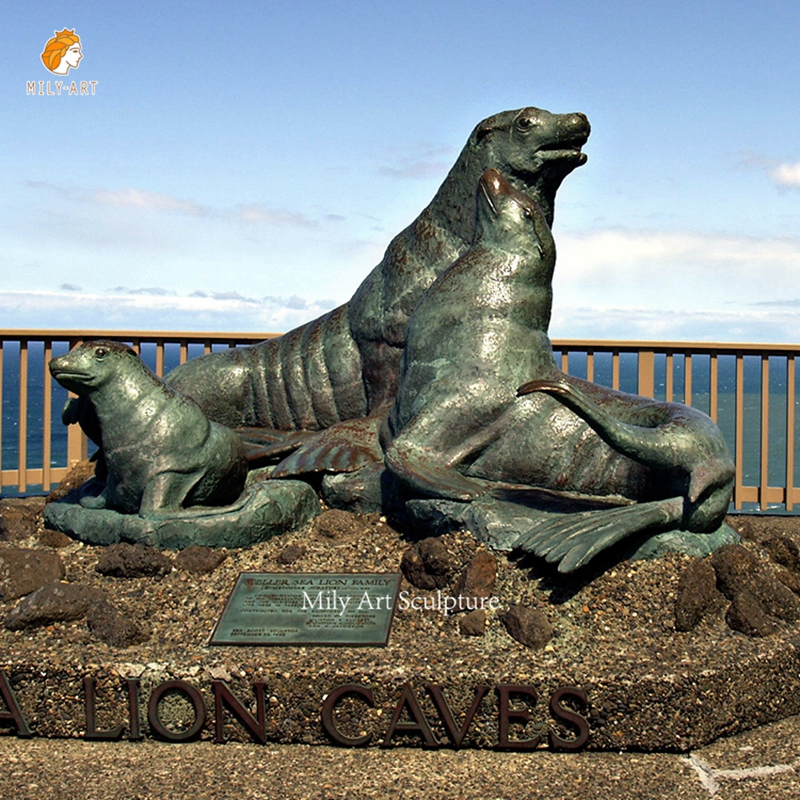 Modern Large Street Decor Arine Animal Decorative Bronze Sealion Statue