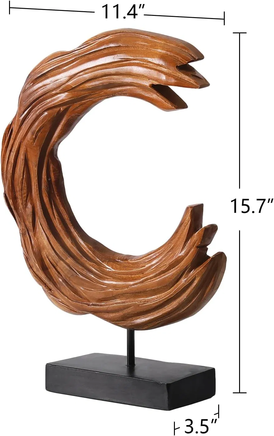 Handmade Teak Wood Ocean Wave Sculpture Art Decor for Home &amp; Office