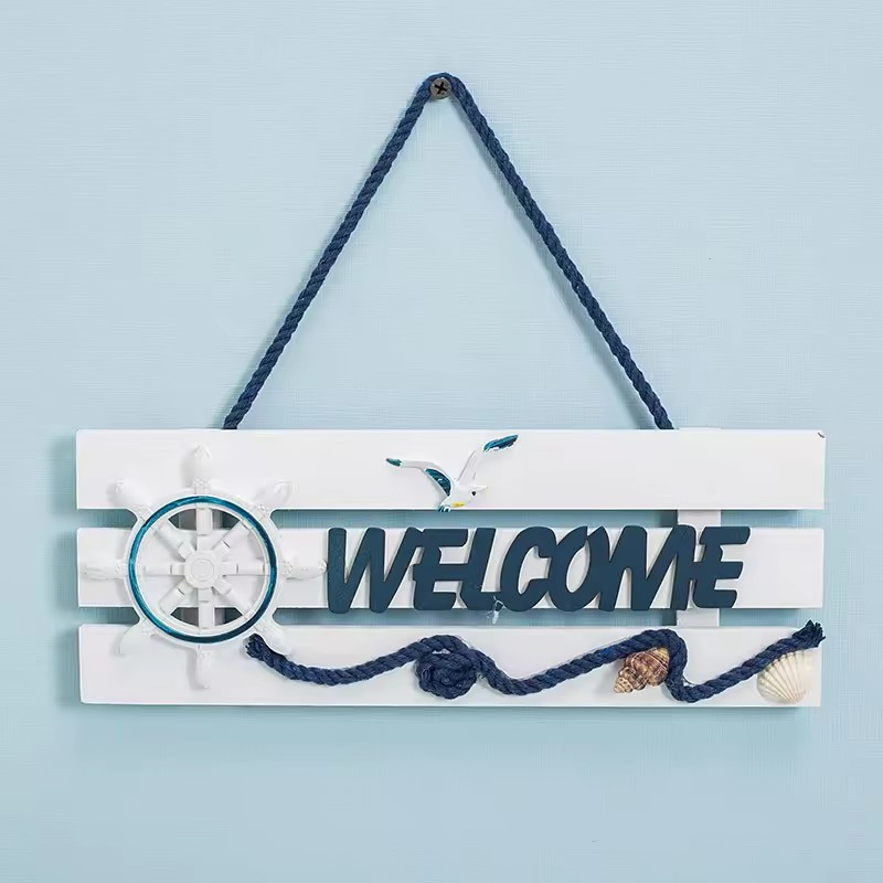 Nautical Beach Style Wood Home Wall Decoration Welcome Board Mediterranean Style Hanging Crafts for Door Garden