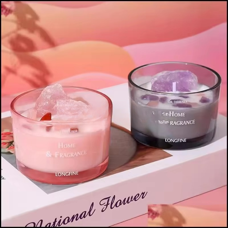 Promotional Garden Crystal Glass Candle Fragrance Handmade Soy Wax Aromatherapy Home Decor