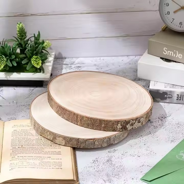Natural Rustic Decor Pine Wooden Round Unfinished Wood Slices Circles with Tree Bark Log Discs DIY Crafts Rustic Painting
