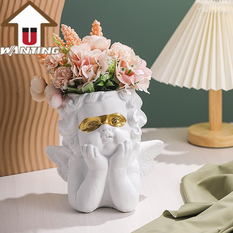 Custom Nordic Art Vase Angel Cheek Head Sculpture Study Decorative Resin Crafts