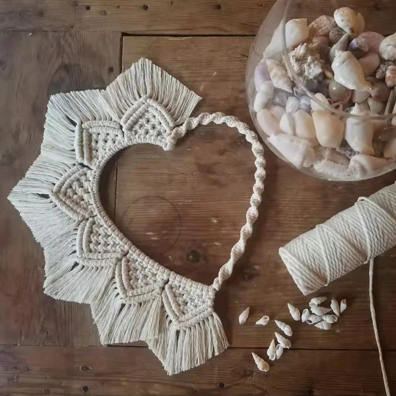 Handmade Macrame Wall Hanging Creative Heart-Shaped Woven Ornament for Modern Home Decor