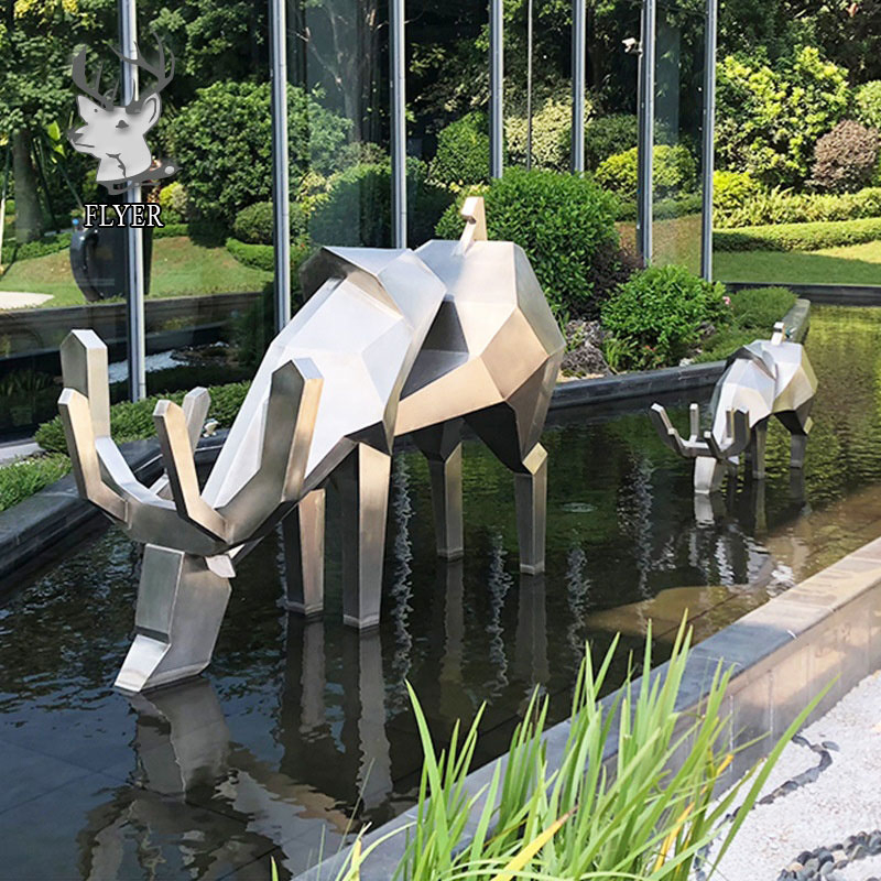 Outdoor Garden Decorative Large Animal Statue Metal Life Size Stainless Steel Deer Sculpture