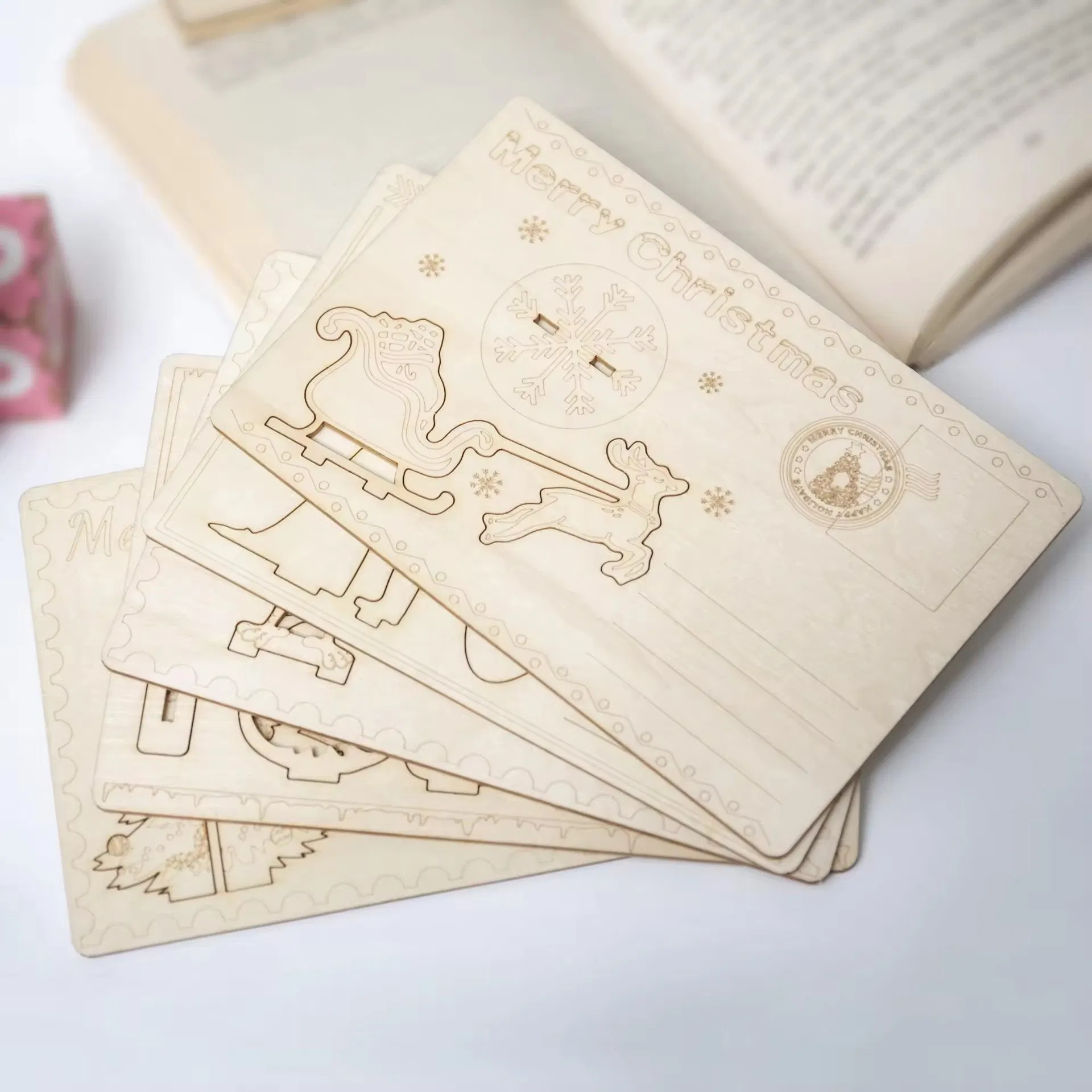 Creative Wooden Postcards Laser Engraved Merry Christmas Tree Crafts for DIY Painting Xmas Decoration