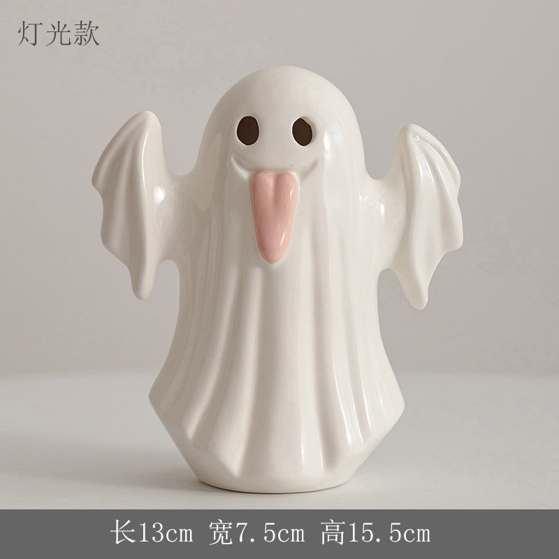 Halloween Ceramic Ghost Candle Holder Light, Cute Ghost-Shaped Ceramic Decorative Craft