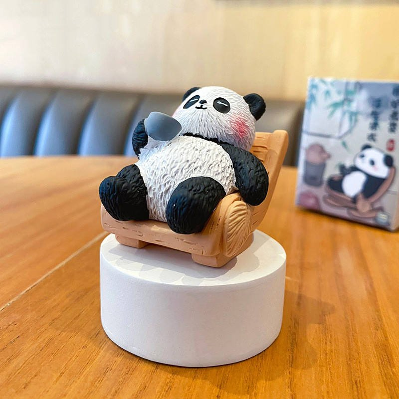 Resin Wood Carving Style Panda Desktop Ornaments Blind Box Cute Animal Home Decor Handmade Ornament