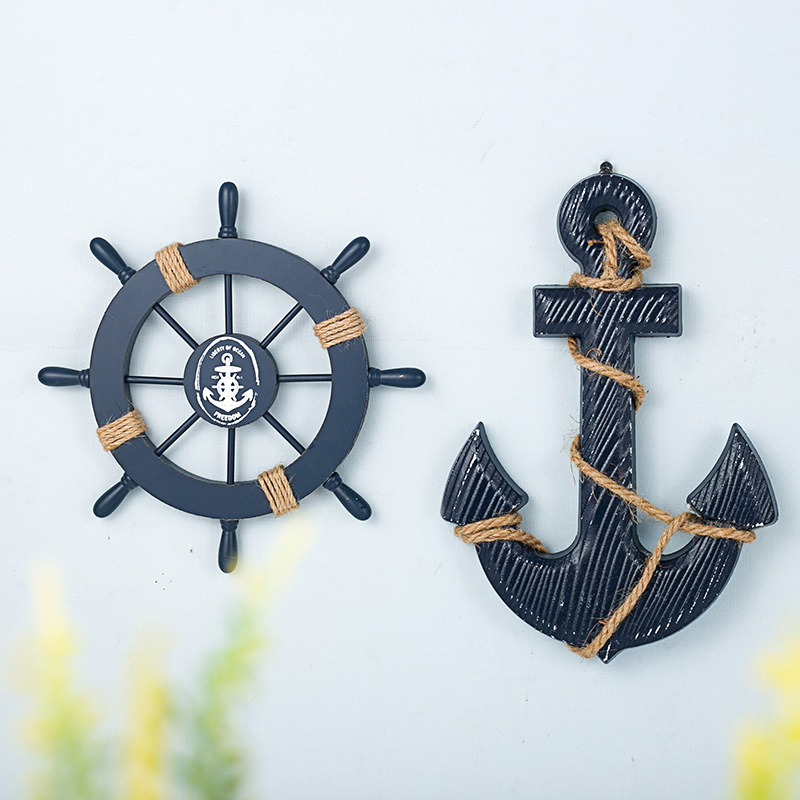 Wooden Craft Handcraft Rudder Helmsman Anchor Wall Hanging Home Decoration Mediterranean Style