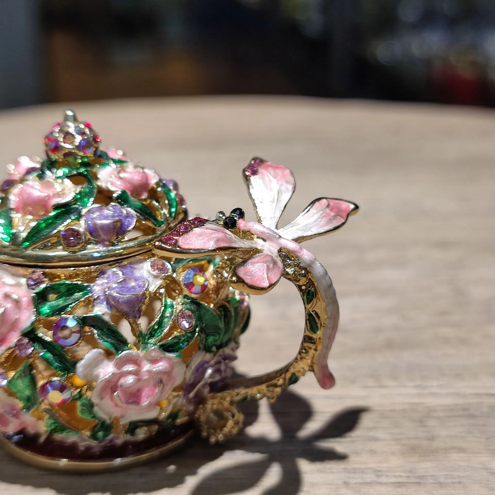 9cm 3.5inch Rustic Enamel Jewelry Box Handicraft Home Decorations Teapot Small Ornaments Jewelry Box