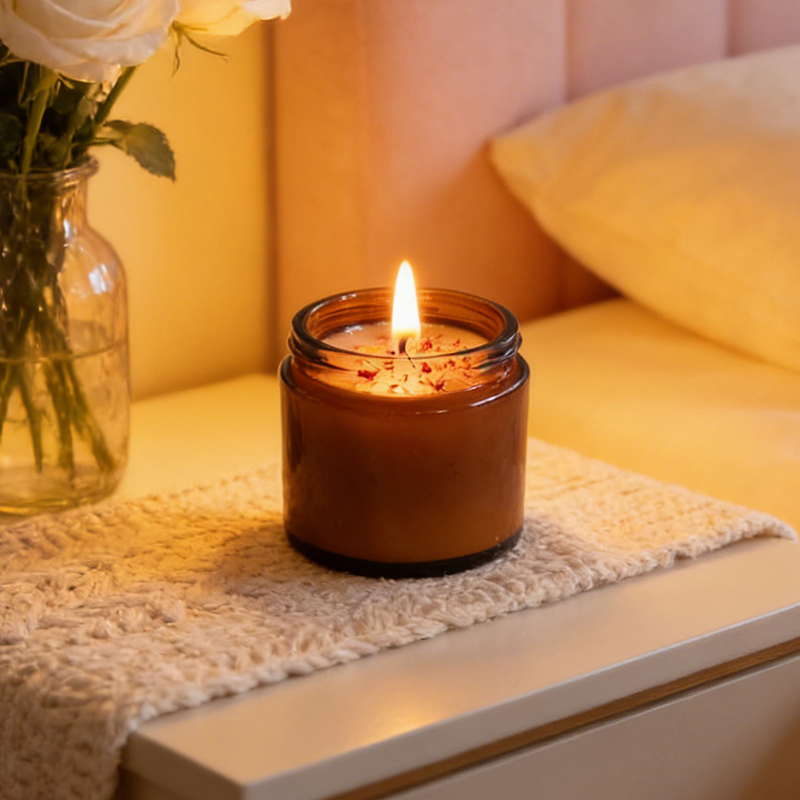 Vintage Amber Brown Glass Jar Candle for Relaxation Home Decoration