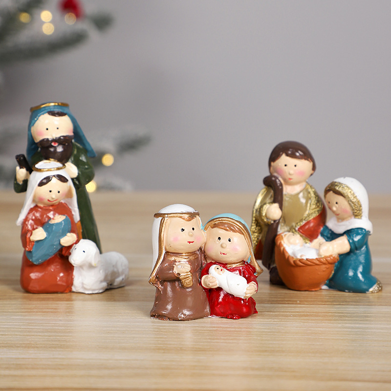 Wholesale Price OEM Manufacturer Customized Navidad Xmas Polyresin Poly Resin Decorative Religious Tabletop Sculpture Christmas Nativity Scene Figurine Factory