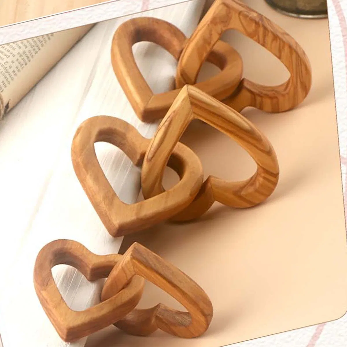 Creative Wooden Double Heart Buckle Ornaments for DIY Crafts Decorative Gift Use