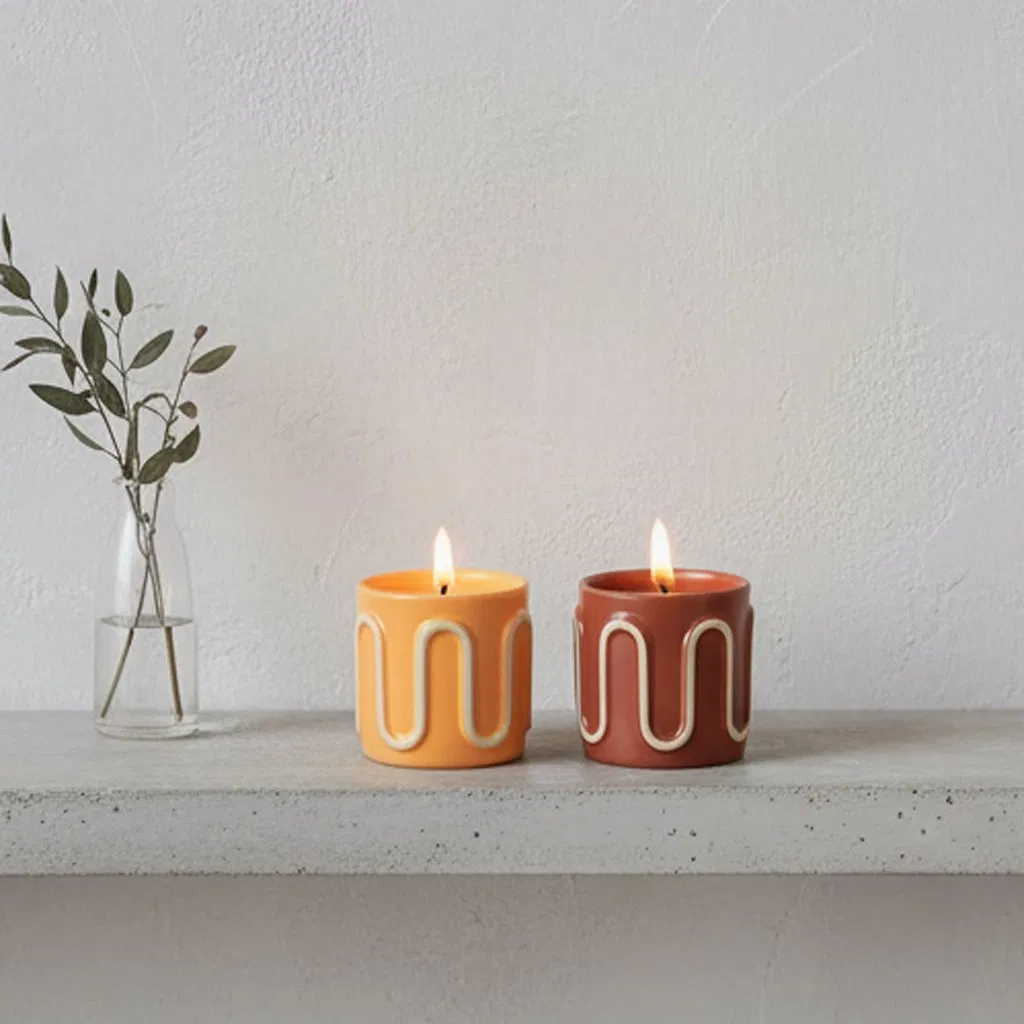 Wavy Relief Ceramic Candle, Artistic Candle Available in Multiple Colors, Outdoor Mosquito Repellent &amp; Decorative Ornament Scented Candle