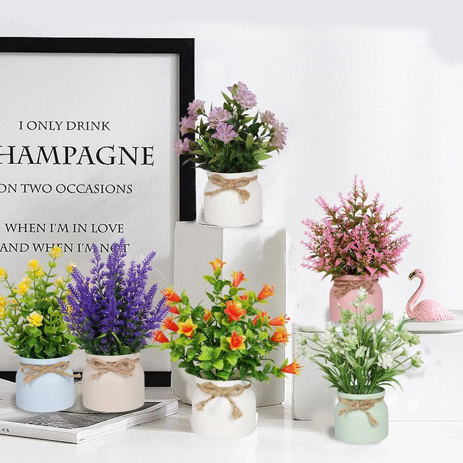 Plastic Eco-Friendly Decorative Mini Tabletop Artificial Pot Flowers