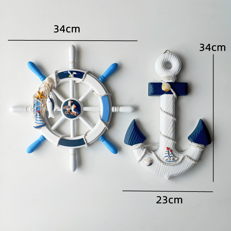 Wooden Craft Handcraft Rudder Helmsman Anchor Wall Hanging Home Decoration Mediterranean Style