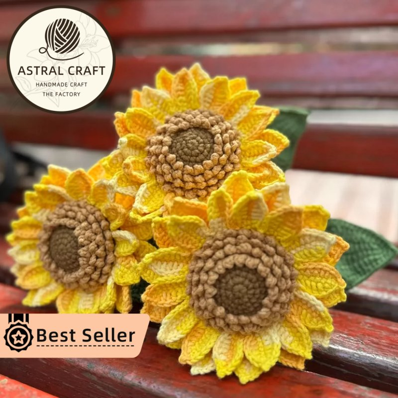 Handmade Woolen Yarn Crochet Sunflower Bouquet - Perfect for Gifts and Home Decor