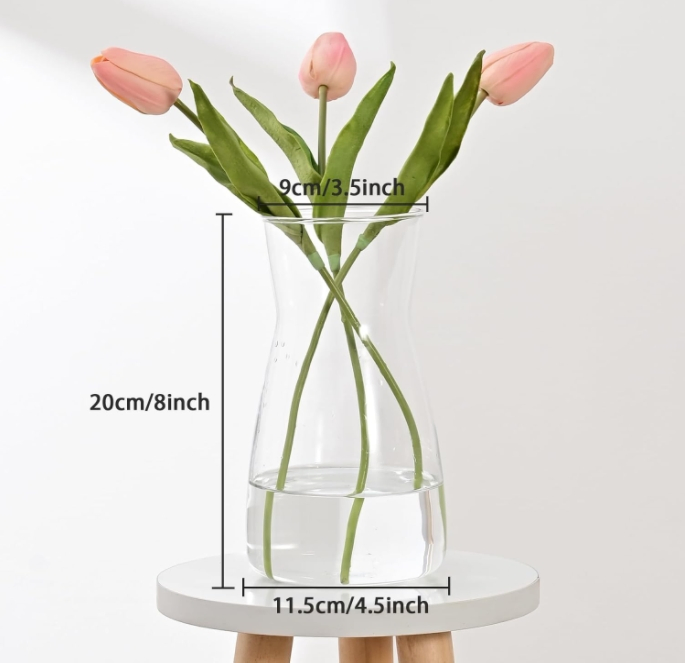 8 Inch Clear Glass Flower Vases for Centerpiece Table Home Indoor Desk Decor, Ins Modern Boho Style Vase for Wedding Housewarming Gift