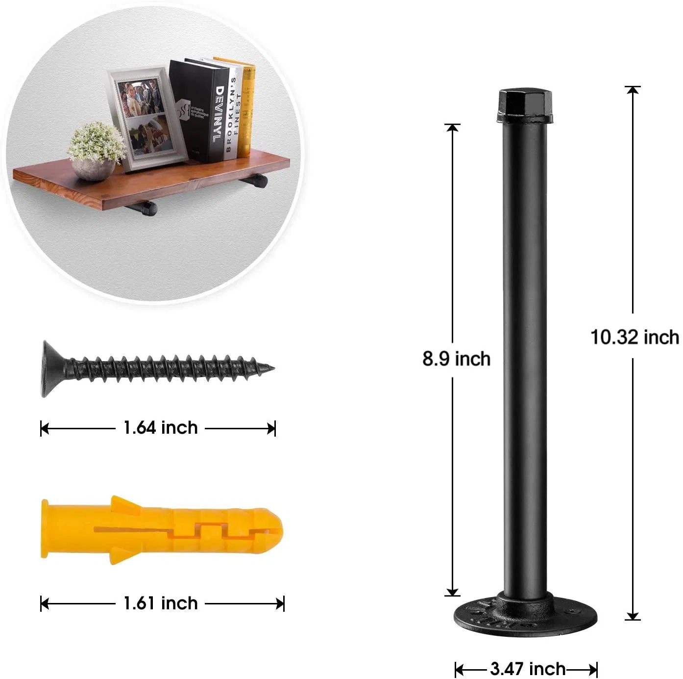 Industrial Black Iron Pipe Bracket Wall Mounted Floating Shelf Hanging Wall Hardware Decor for Farmhouse Shelving