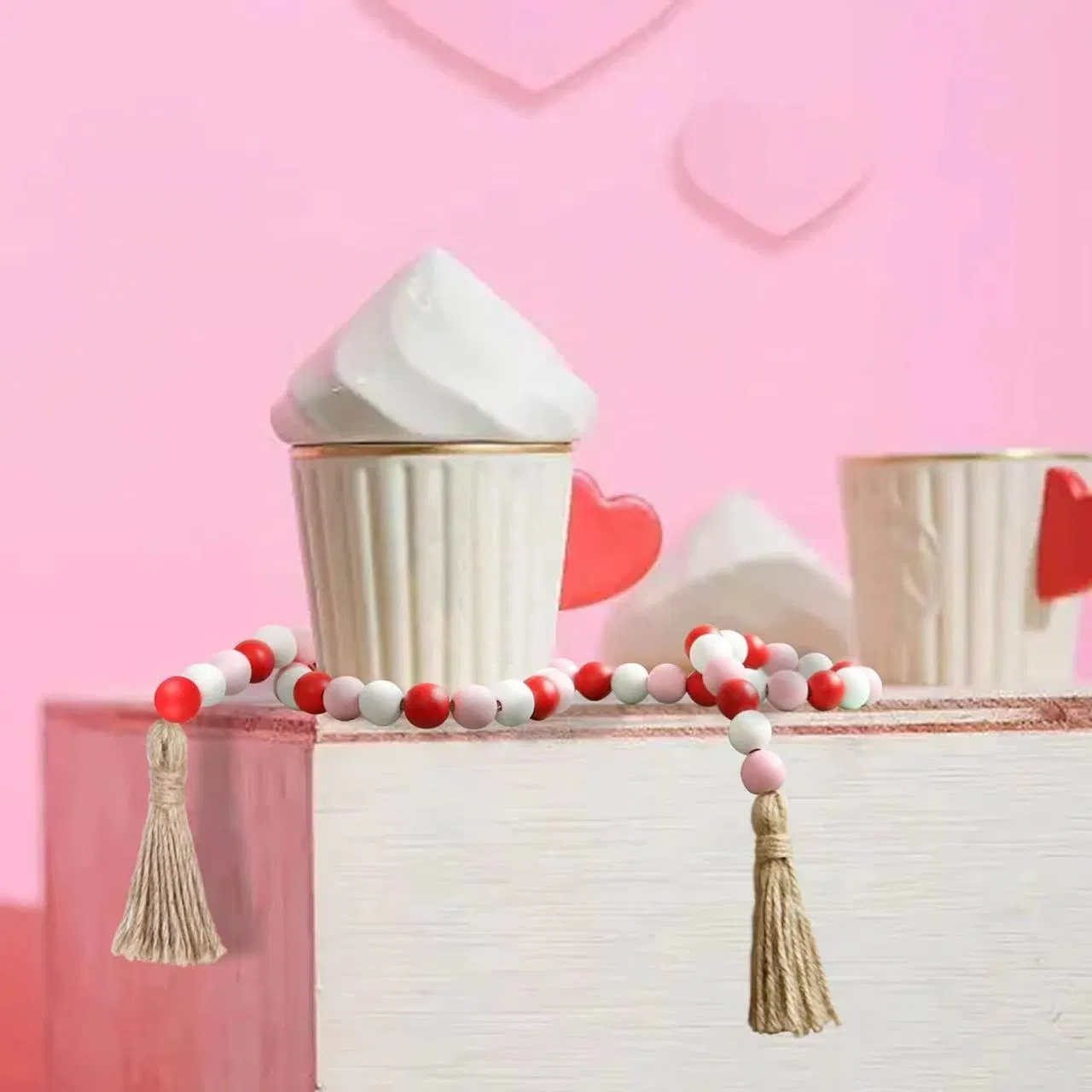 Wooden Garland Wood Prayer Bead Garland with Tassels Boho Rustic Accented Home Dé Cor Country Style Hanging Beads