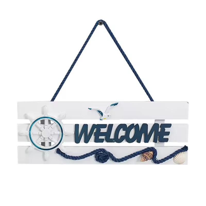 Nautical Beach Style Wood Home Wall Decoration Welcome Board Mediterranean Style Hanging Crafts for Door Garden