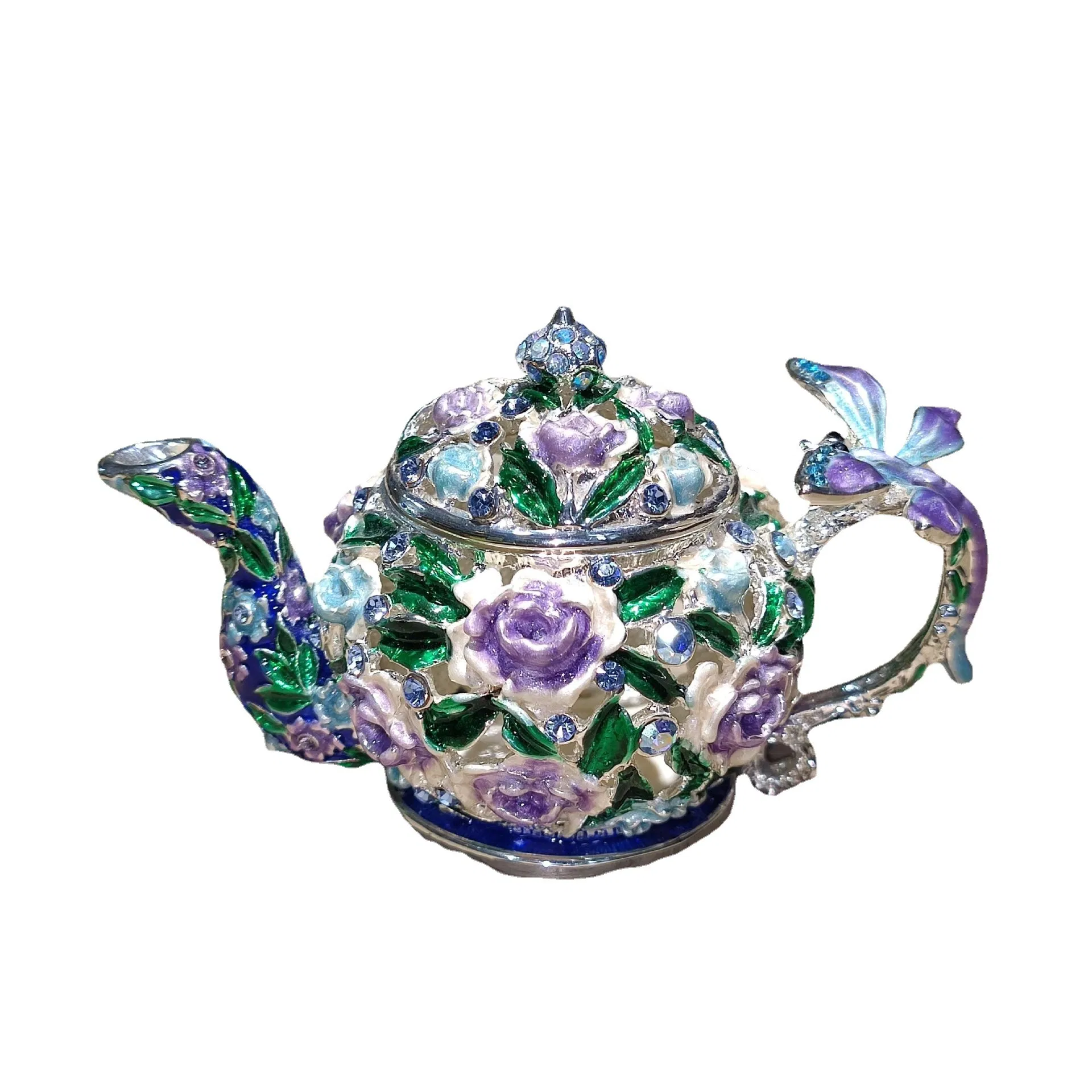 9cm 3.5inch Rustic Enamel Jewelry Box Handicraft Home Decorations Teapot Small Ornaments Jewelry Box