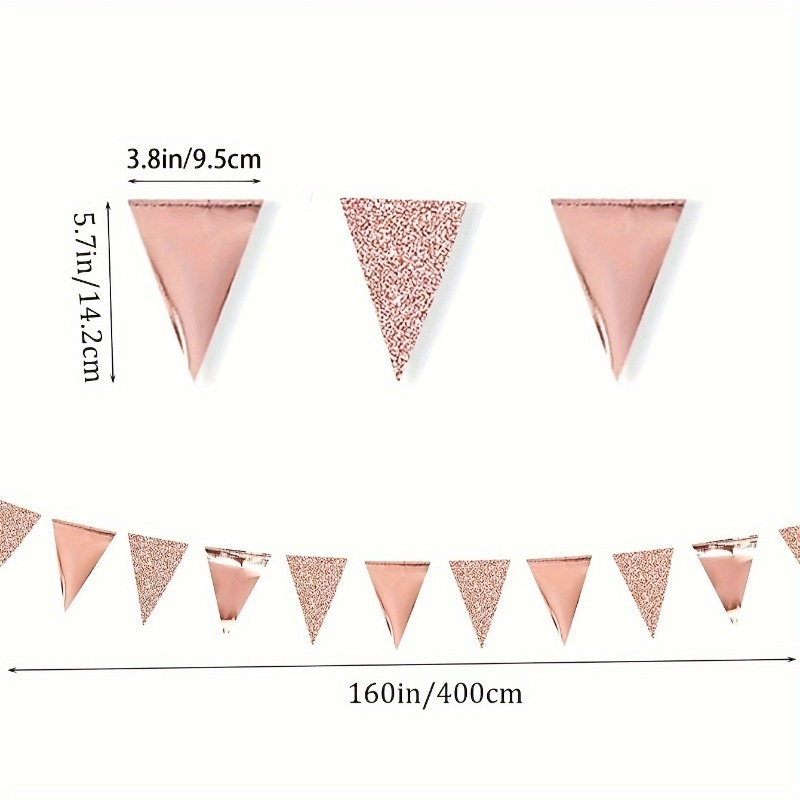 Top-Level Powder Rose Golden Birthday Triangle Banner Wall Hanging Home Party Decoration