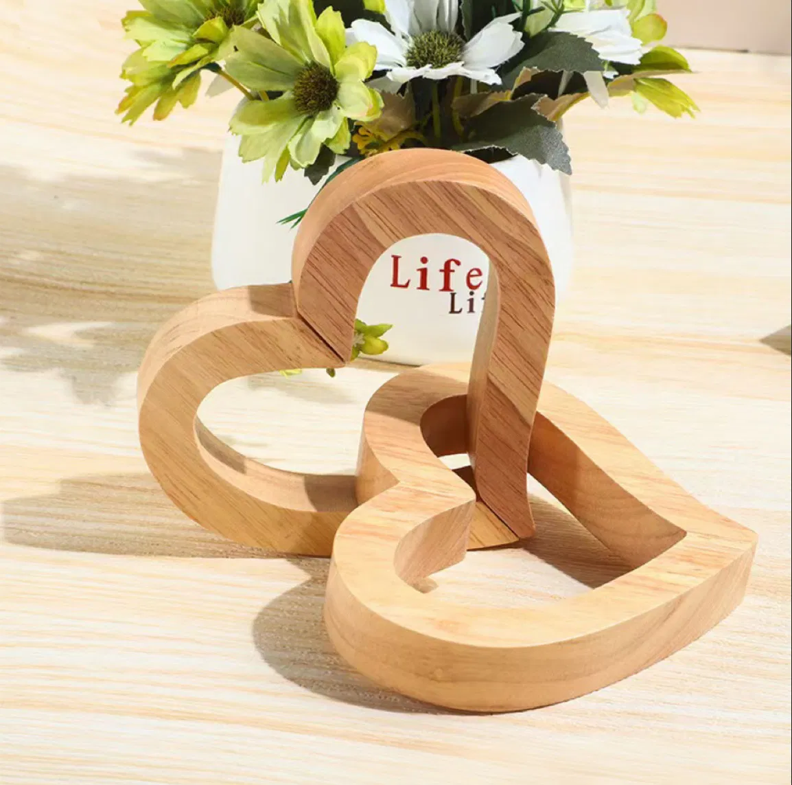 Creative Wooden Double Heart Buckle Ornaments for DIY Crafts Decorative Gift Use