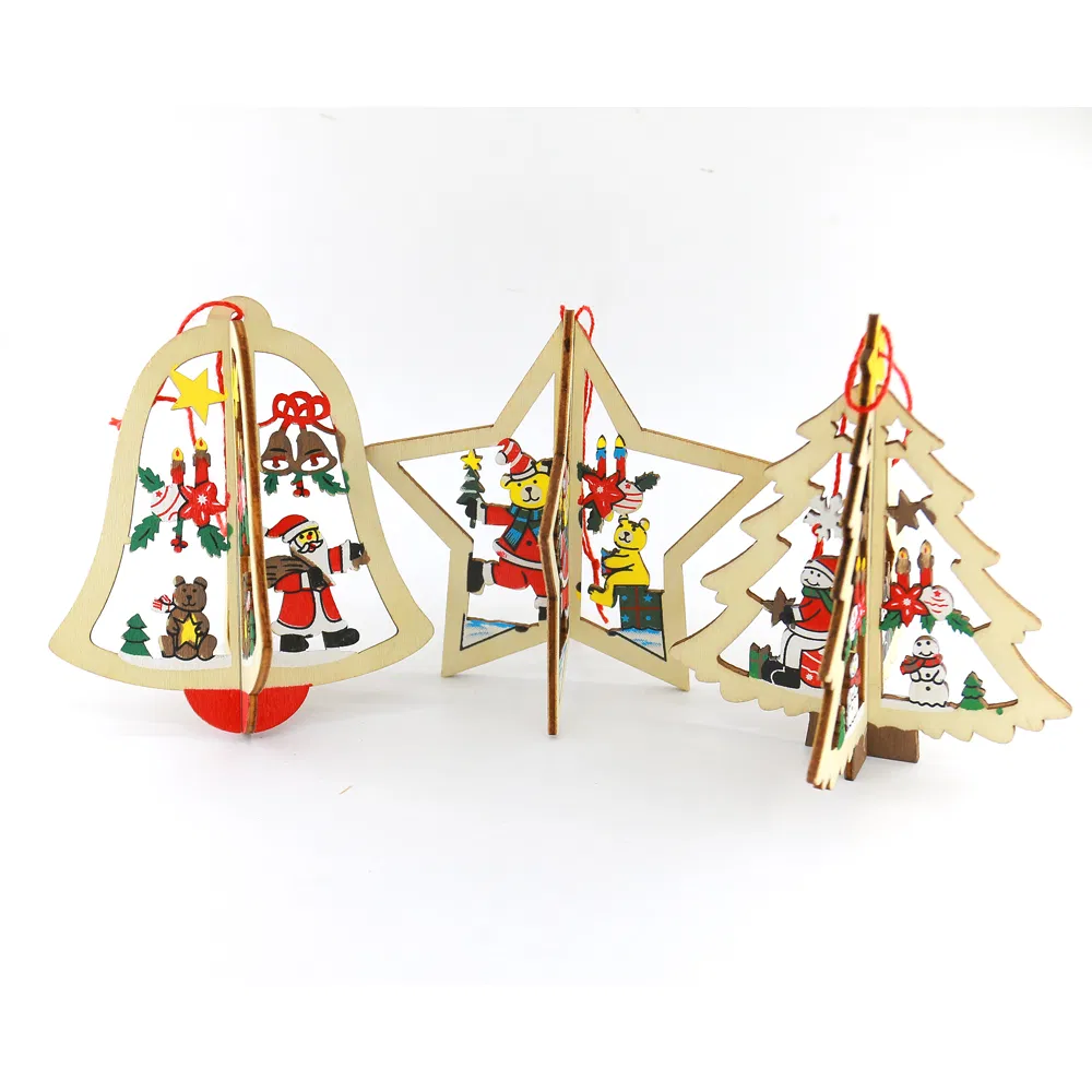 New Christmas Wooden Round Carved Pendant Home Background Crafts Hanging Decoration