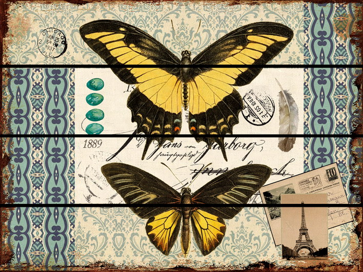 Vintage Butterfly Design Wood Wall Printing Art Sign Craft