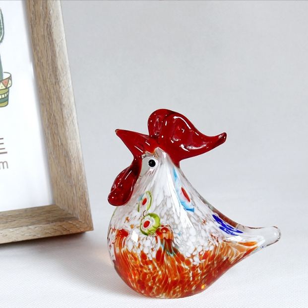 Colorful Art Deco Chicken Ornament Cartoon Design Glass Crafts Knick-Knack for Birthday Gift Decoration