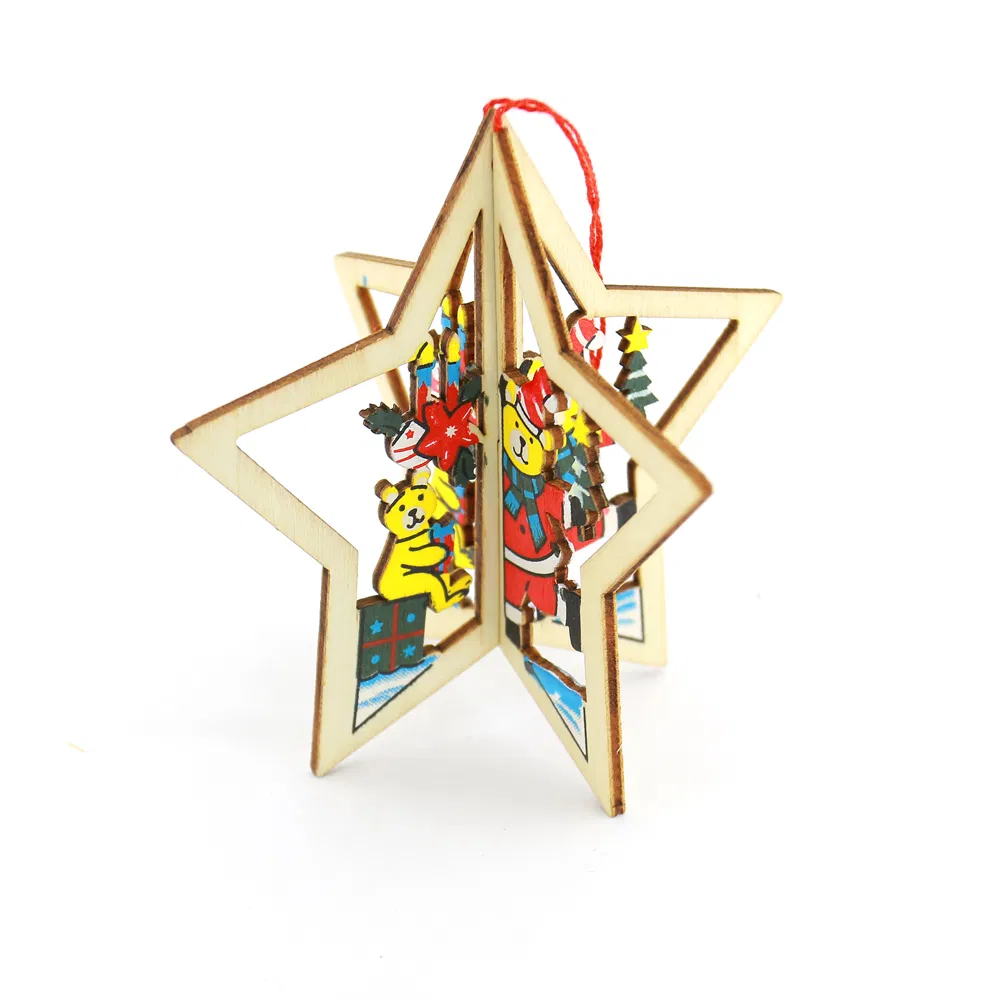 New Christmas Wooden Round Carved Pendant Home Background Crafts Hanging Decoration