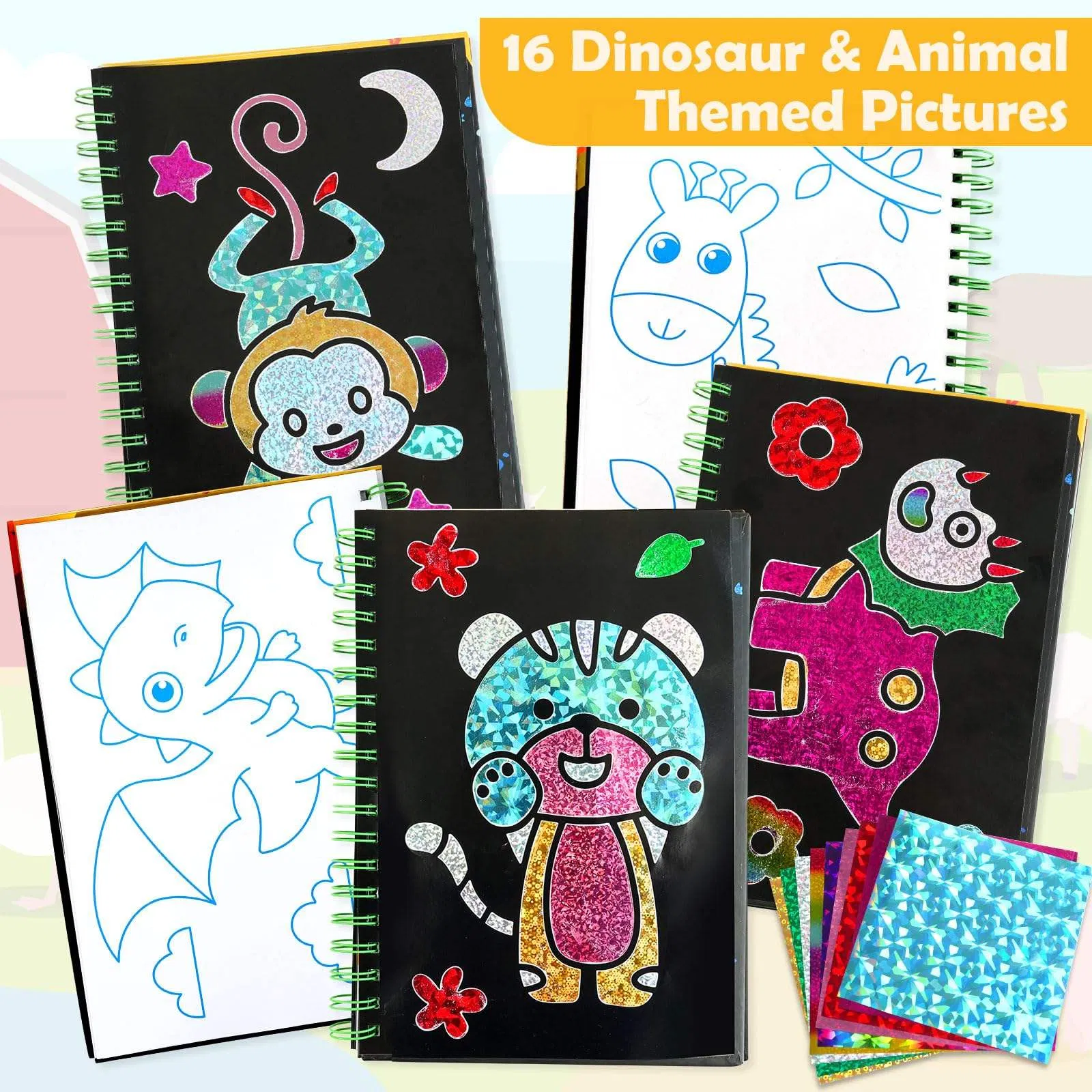 Art Craft Activity for Kids: Fun Foil Art Dino DIY Toy Kit No Mess Creative Idea Birthday Christmas Gift