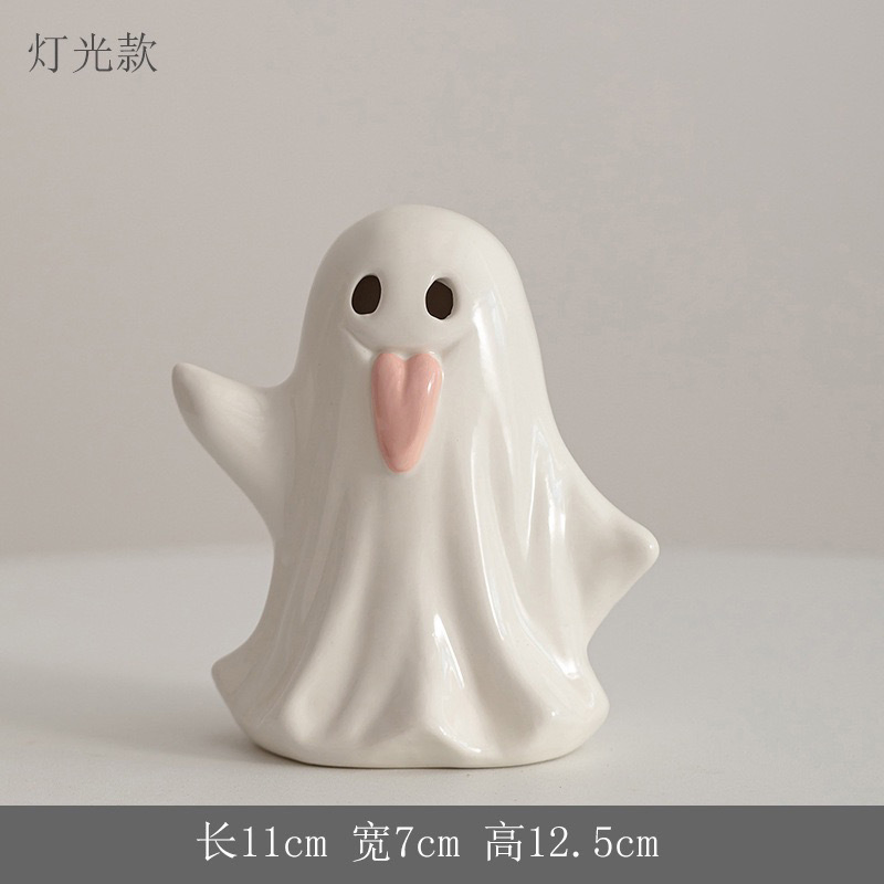 Halloween Ceramic Ghost Candle Holder Light, Cute Ghost-Shaped Ceramic Decorative Craft