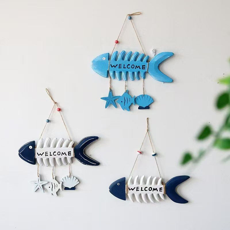 European Style Handmade Wooden Christmas Crafts Wood Cute Fish Decoration for Home Desktop Ornaments