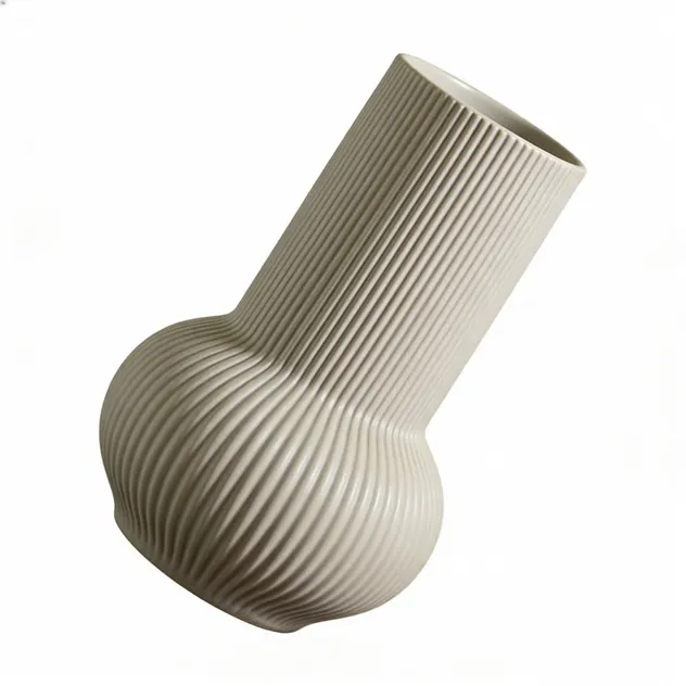 Ribbed Ceramic Vase View 1