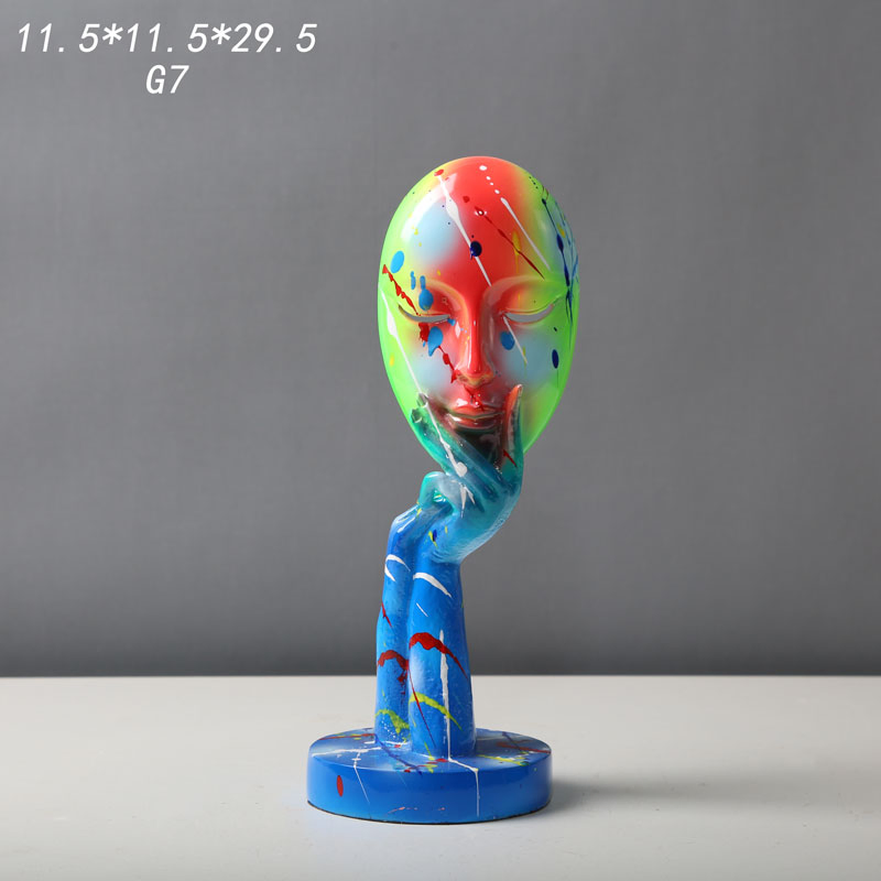 Creative Fluorescent and Splash Painting Resin Mask Figure Crafts Home Decorative Statue