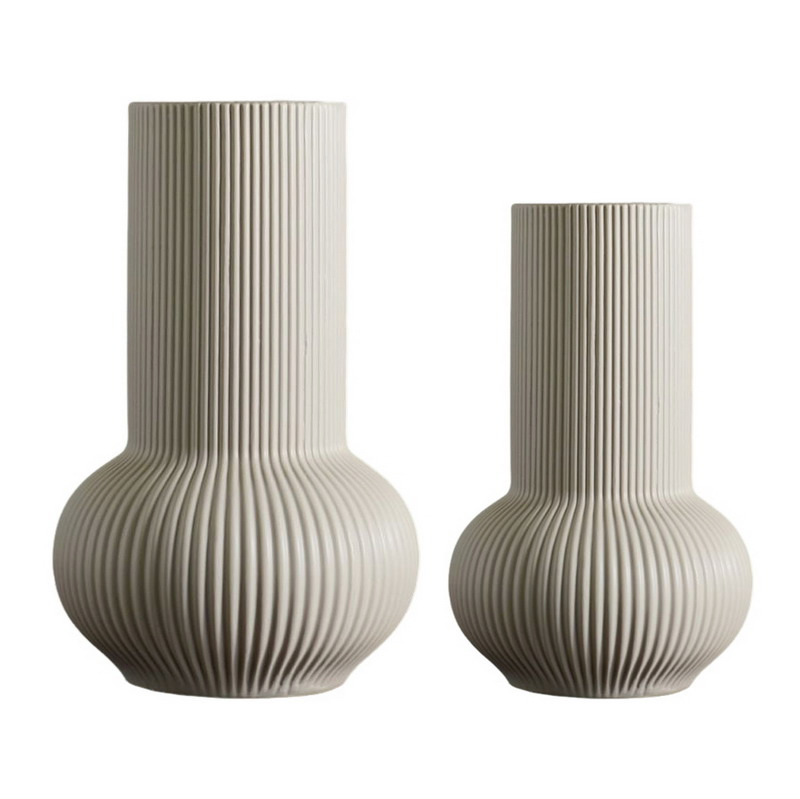 Modern Minimalist Ribbed Ceramic Vase Set Waterproof Neutral Nordic Home Decor Decorative Flower Vase for Living Room Table Centerpiece