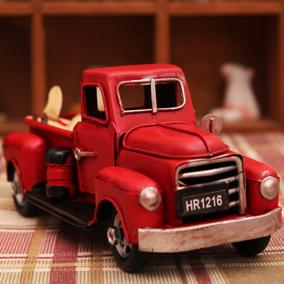 Vintage Xmas Trees Red Truck Metal Handmade Crafts