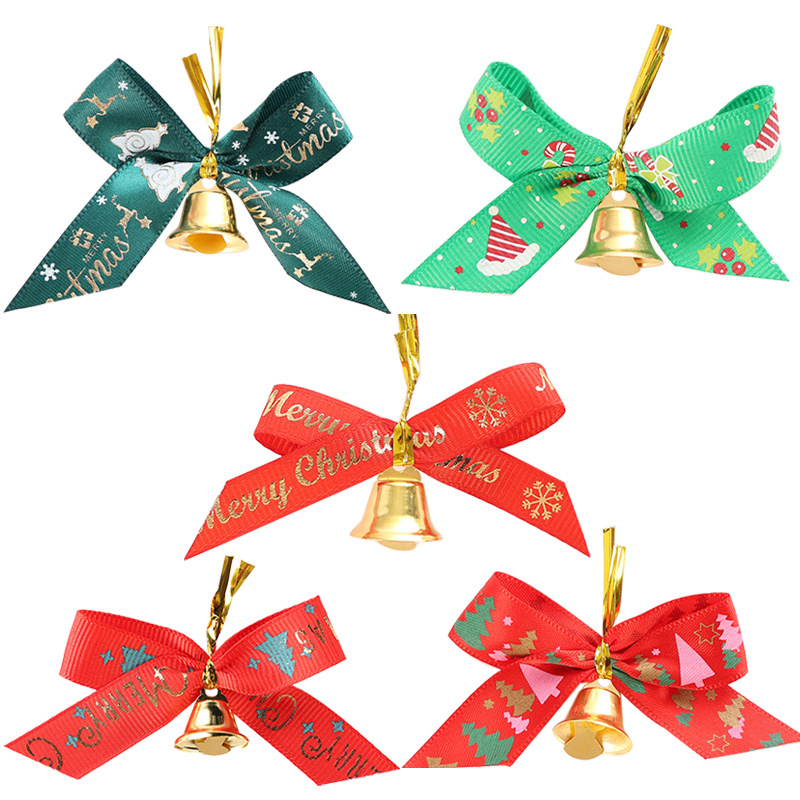 Handcrafted Christmas Ribbon Bows with Bells for Festive Gifts