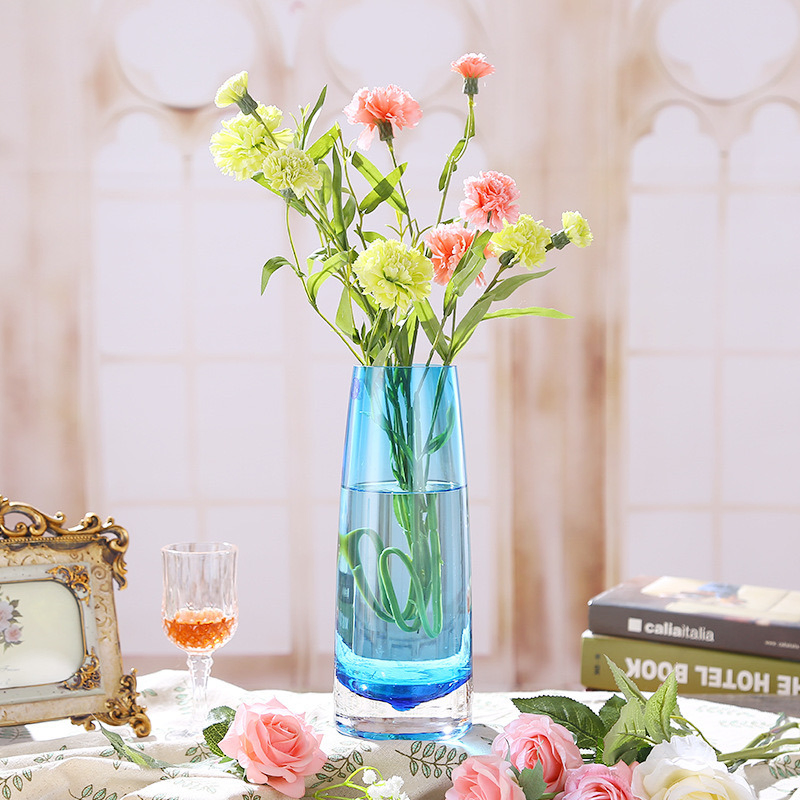 High Quality Hand-Blown Glass Vase Red Green Dining Table Crafts Decoration Transparent for Hydroponic Flower Art Deco Modern