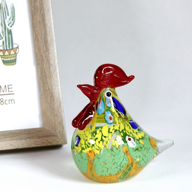 Colorful Art Deco Chicken Ornament Cartoon Design Glass Crafts Knick-Knack for Birthday Gift Decoration