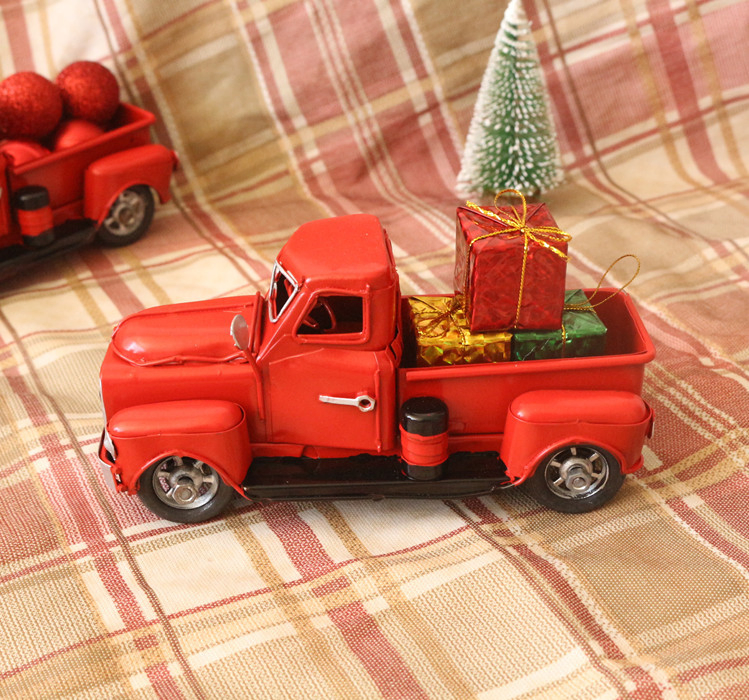 Vintage Xmas Trees Red Truck Metal Handmade Crafts