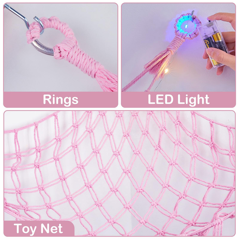 Mounted Handmade Toy Holder Stuffed Net Hammock Display Toy Storage Macrame Art Wall Decor for Home Wall Living Room