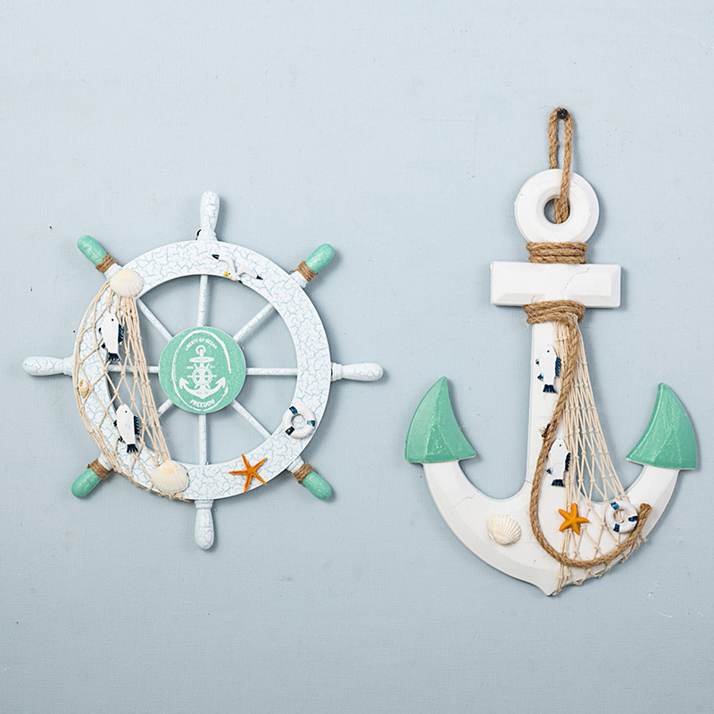 Wooden Craft Handcraft Rudder Helmsman Anchor Wall Hanging Home Decoration Mediterranean Style
