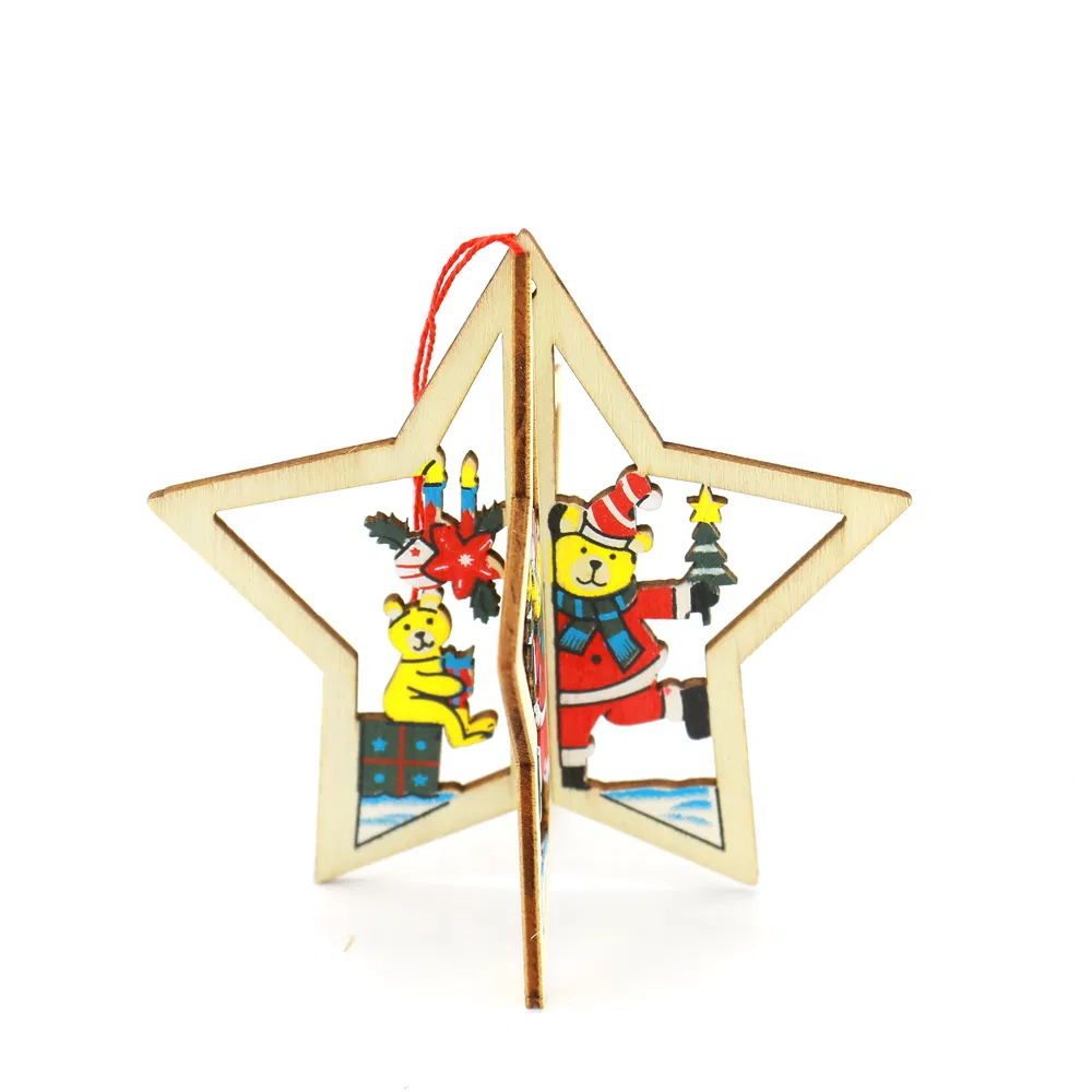 New Christmas Wooden Round Carved Pendant Home Background Crafts Hanging Decoration