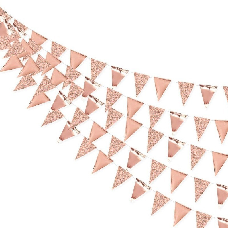 Top-Level Powder Rose Golden Birthday Triangle Banner Wall Hanging Home Party Decoration