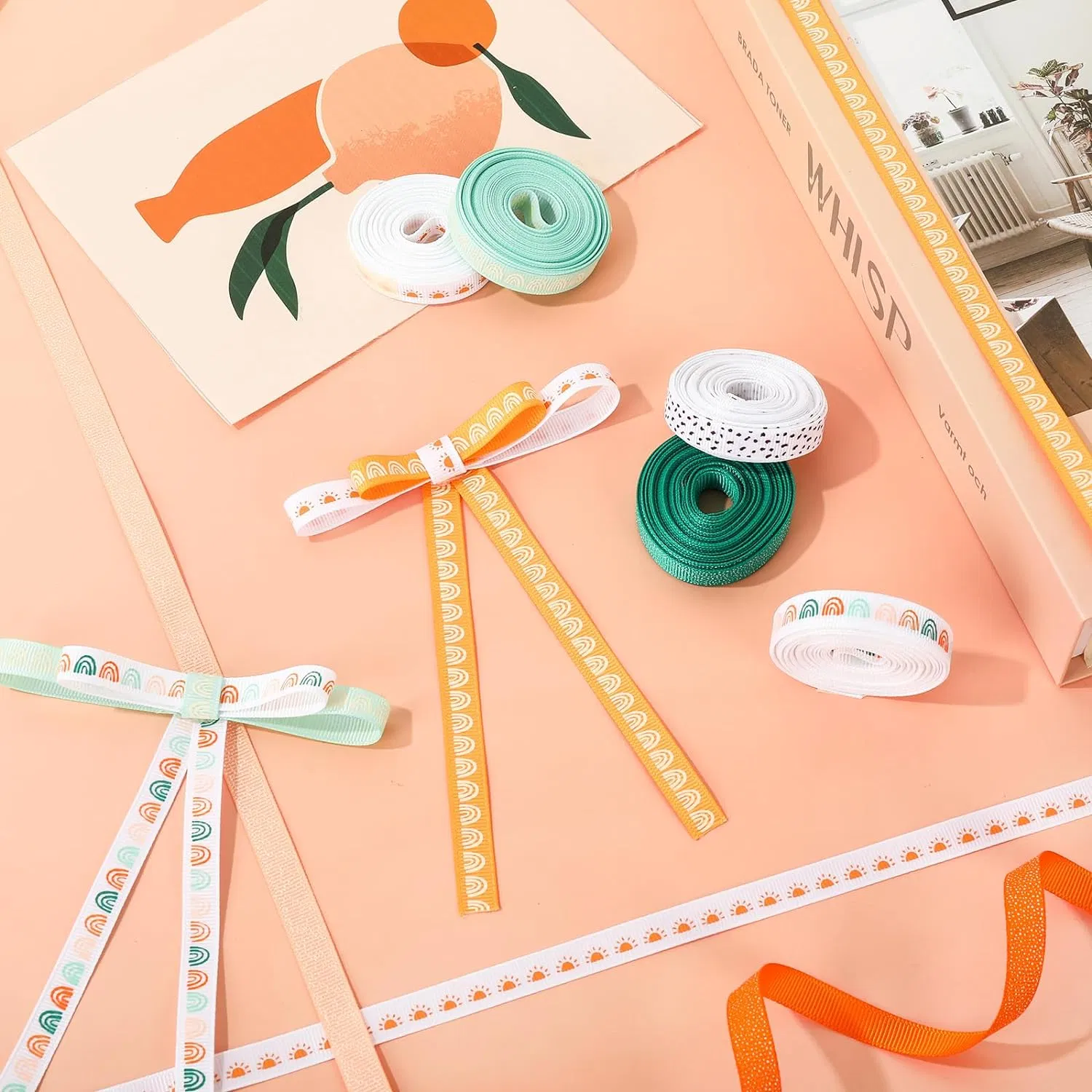 Boho Rainbow Ribbon 40 Yards 0.4 Inch Rainbow Themed Grosgrain Ribbon Colorful Boho Fabric Craft Ribbon for Wreath Bow Making Gift Wrapping Decor DIY Crafts