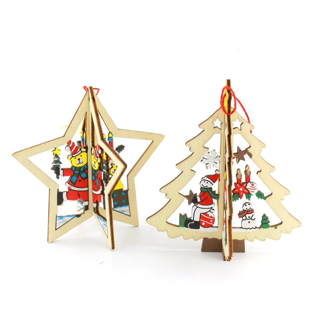 New Christmas Wooden Round Carved Pendant Home Background Crafts Hanging Decoration