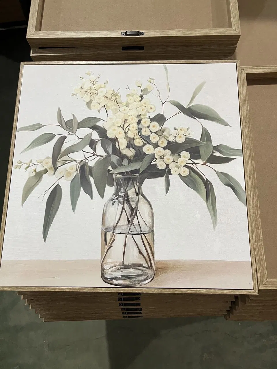 Wooden Framed Beige Boho Abstract Canvas Wall Art for Living Room, Large Canvas Modern Painting Minimalist for Home Decor