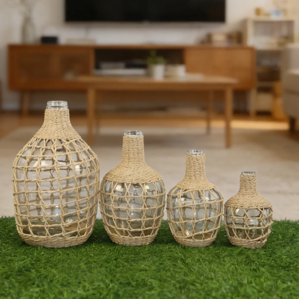 Wicker Wrapped Glass Vase